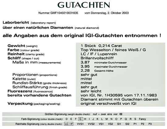 Foto 9 - Gutachten IGI 0,214ct Lupenrein Top Wess, D5403