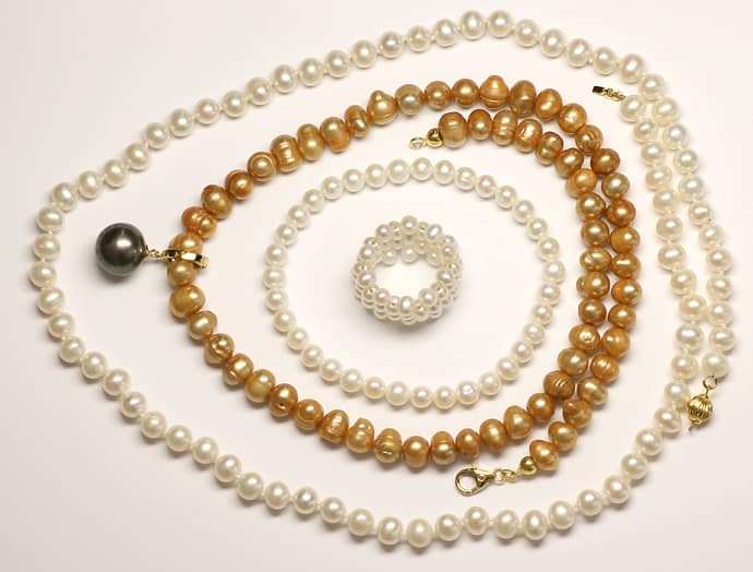 Foto 1 - Schmuckgarnitur Perlen als Ketten Anhänger Armband Ring, Q0688