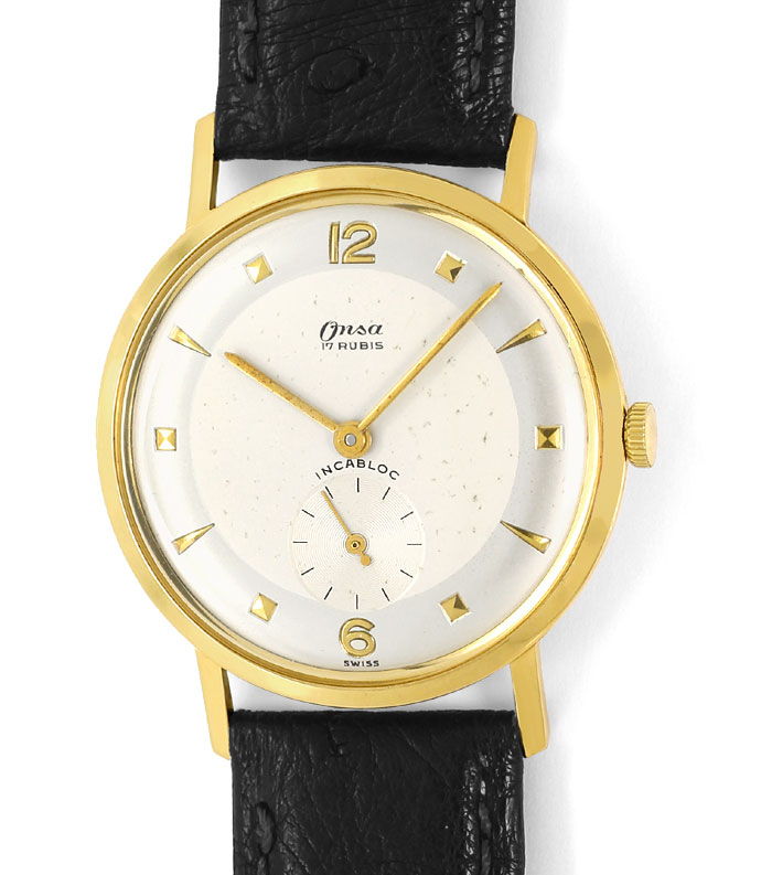 Foto 2 - Onsa Vintage Herren Uhr, Handaufzug, 18K Gold Lederband, U1580